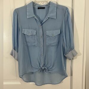 Maven West 100% Cupro Button Up Blouse Shirt Lightweight Casual Size XS Luxury